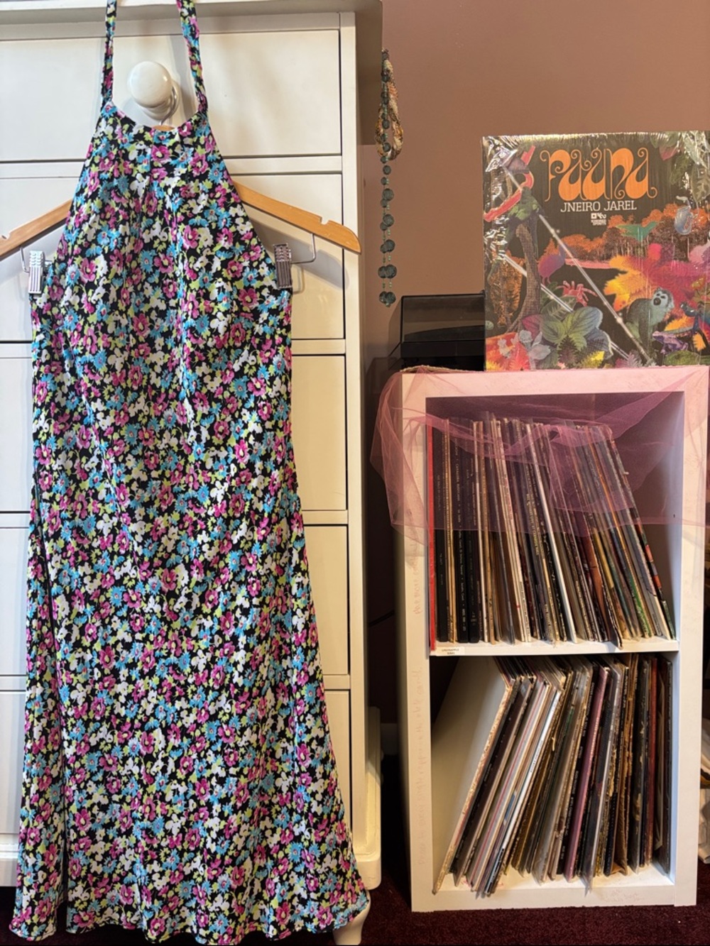 90’s Vintage Floral Halter High Neck Sundresses Pink Black Medium Y2K Dress Cute